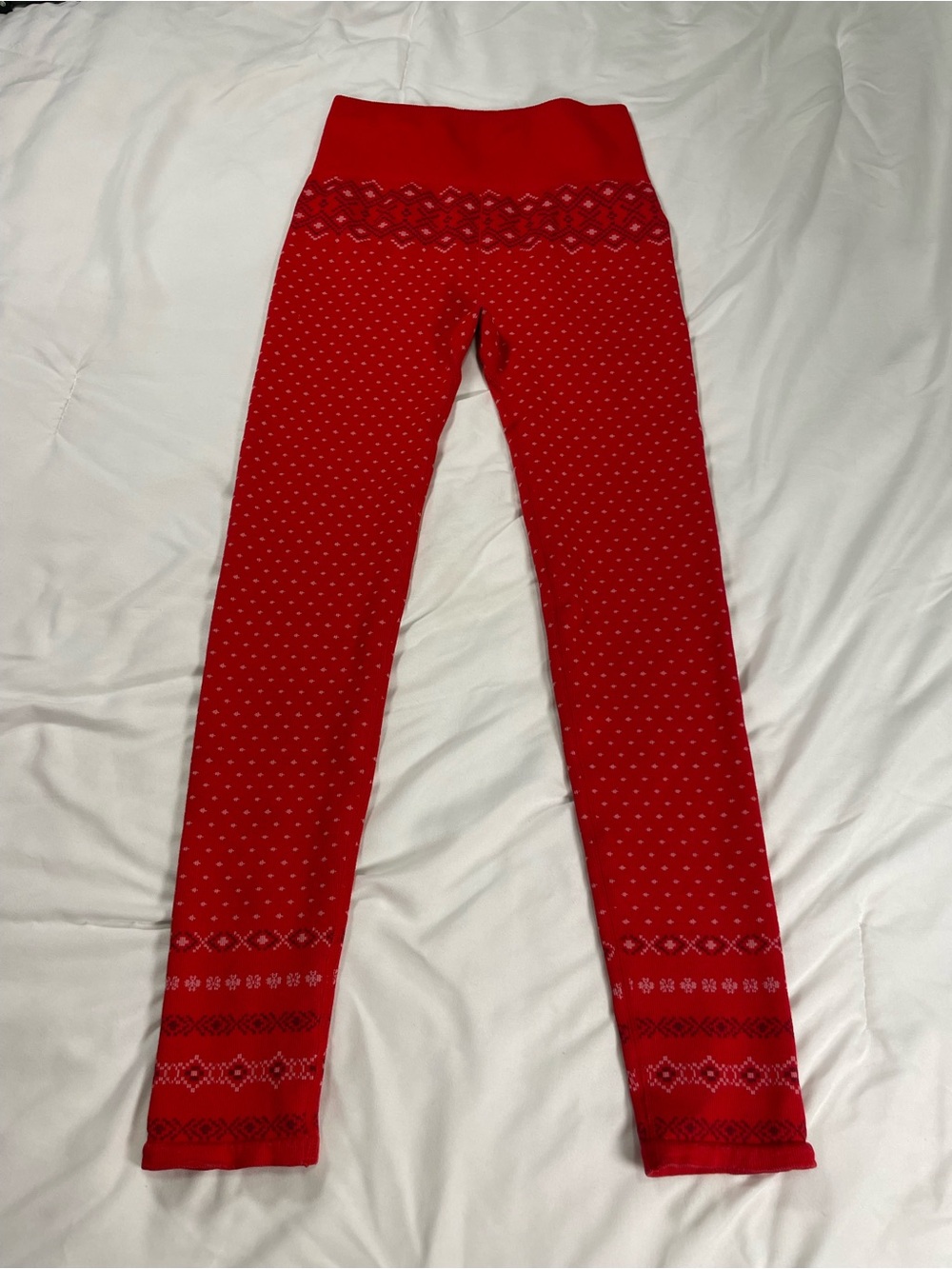 Fabletics Red Fair Isle Nordic Matching Set Leggings Top Women’s M Holiday - Picture 7 of 12